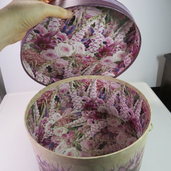 Vintage Floral Purple Violet Flowers hat box - Picture 5 of 7